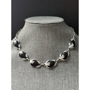 Emmons Lucite Statement Necklace Black Silvertone Choker Cocktail Signed Artsy